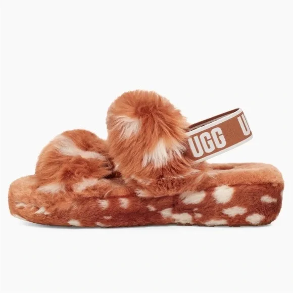 UGG Women's Oh Yeah Spots Slide Slipper Natural Deer Fawn Print New - Picture 4 of 16